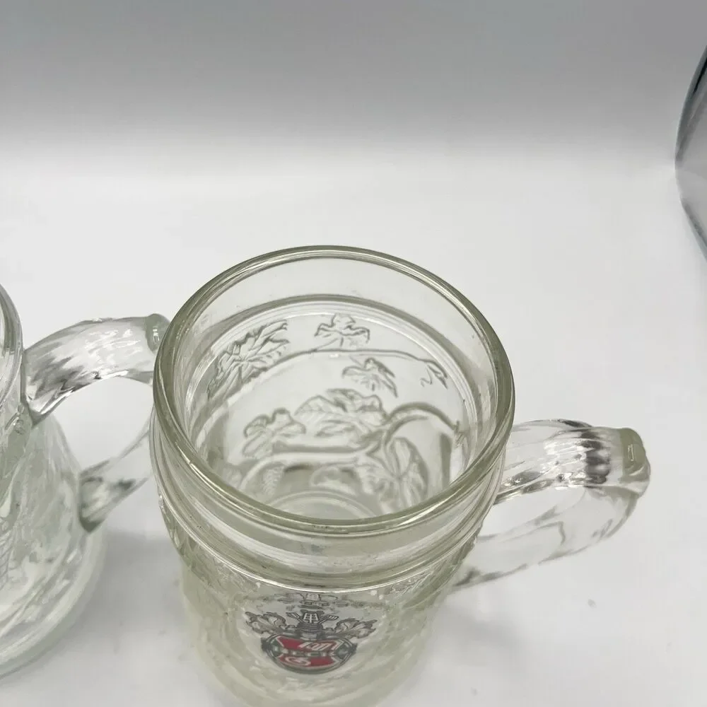 Becks Beer Heavy Thick Glass Mug Stein Grape Leaf Design Germany Set Of 2